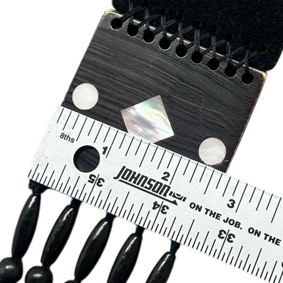 Steve Madden Statement Belt Womens Size S Leather Wood Beads Mother of Pearl - Picture 8 of 10